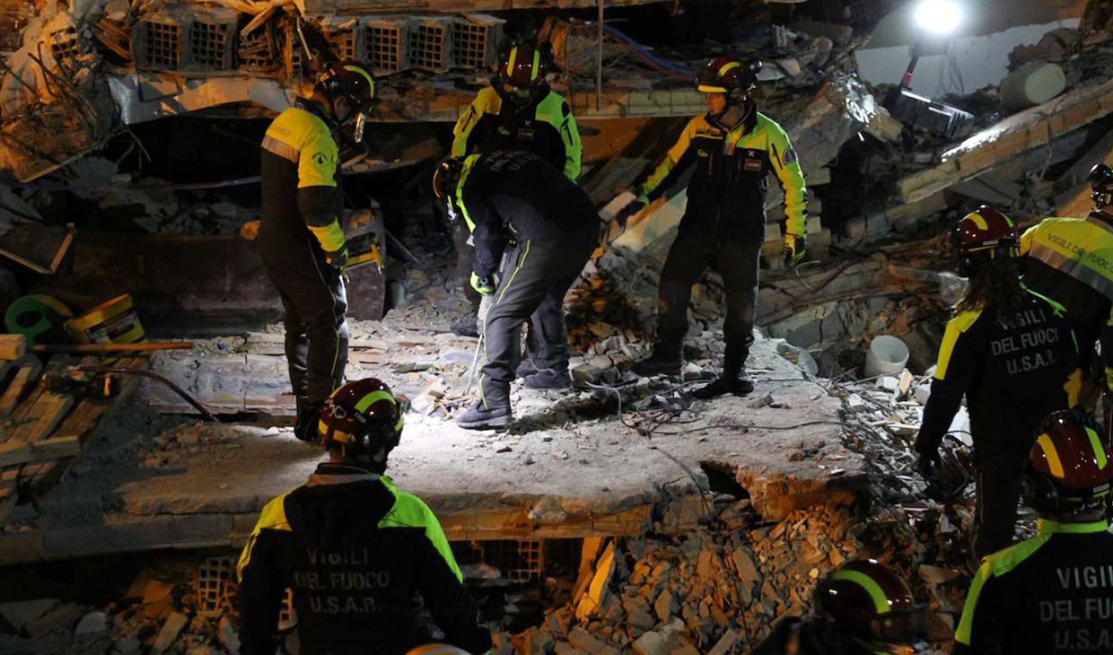 Earthquake Durazzo in Albania, November 2019. The Italian USAR team search for victims trapped under the rubbles.